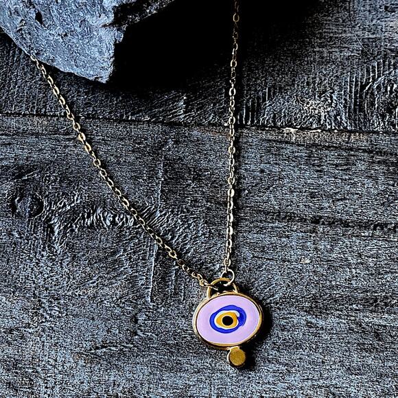 NEW Light Pink Enamel Evil Eye Layering Necklace - Picture 2 of 9